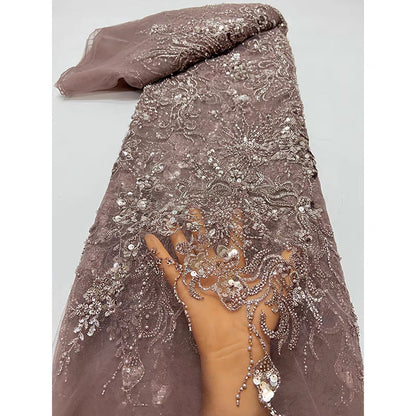 Foreign trade spot mesh fabric bead tube embroidery beaded flower large sequins sequins embroidery fabric dress wedding dress cheongsam