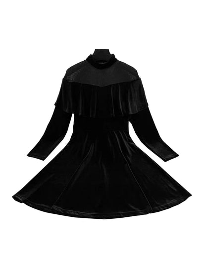 EG-SALE-AME-00153 Celebrity temperament mesh splicing velvet dress French retro skirt autumn and autumn women's small dress