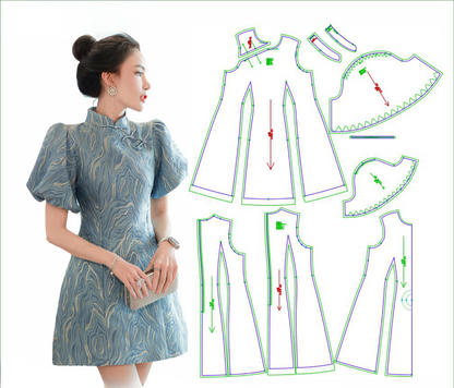 1842 Women's Summer Puff Sleeve Cheongsam Dress Paper Pattern