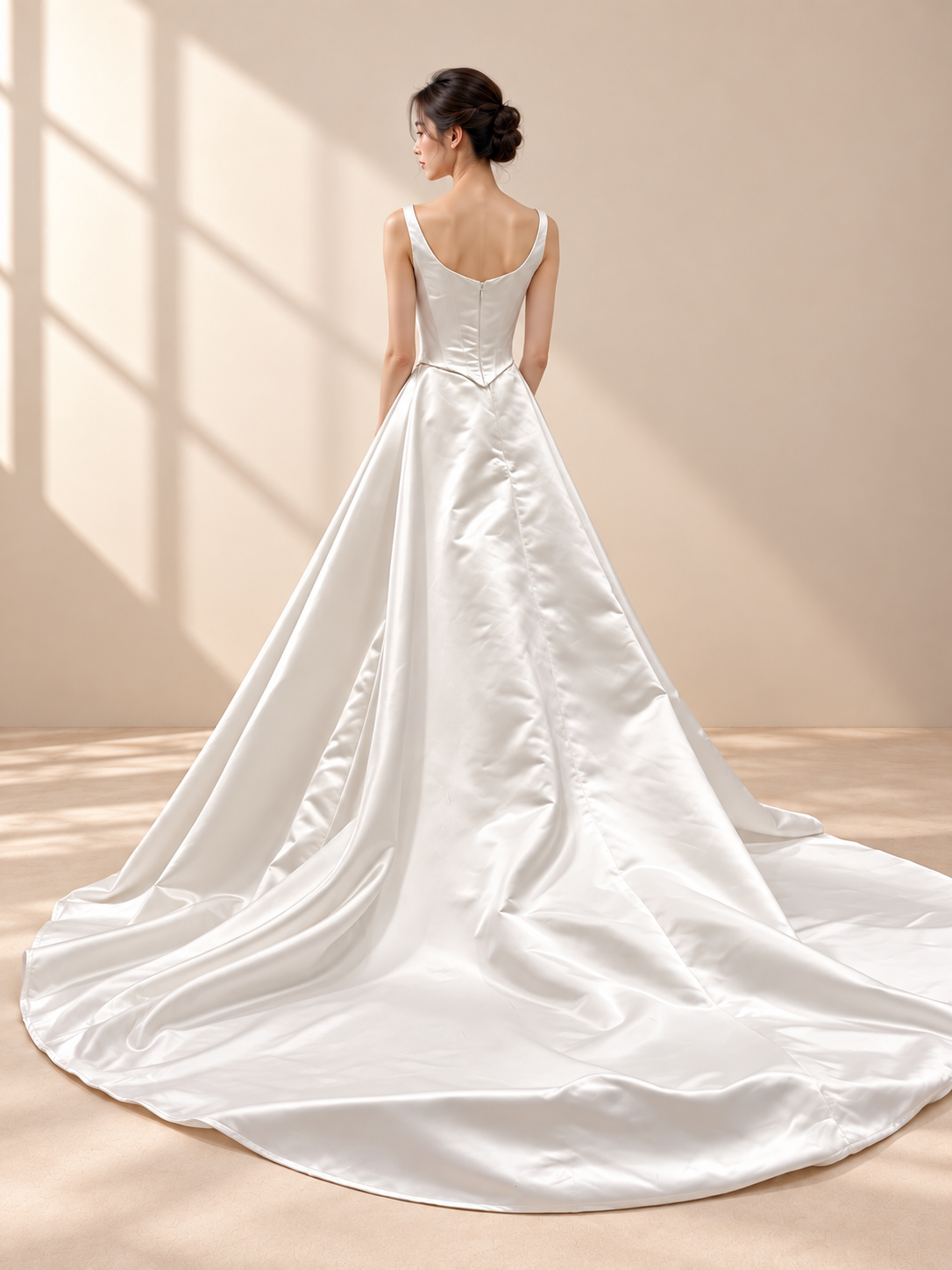 AI-assisted model visualisation of Celestial Harmony Two-Piece Bridal Set, full-length back view based on the original garment photograph.