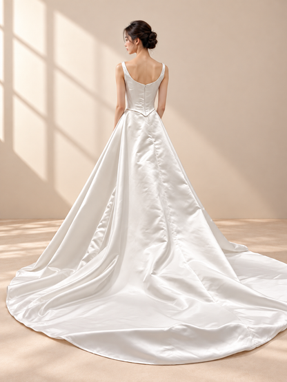 AI-assisted model visualisation of Celestial Harmony Two-Piece Bridal Set, full-length back view based on the original garment photograph.