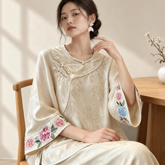 Women's Vintage Brocade Embroidered Loose Coat — AI-styled catalogue photo