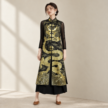 Women’s Plus‑Size Hand‑Embroidered Custom Vest Jacket With Frog Closure — AI-styled catalogue photo
