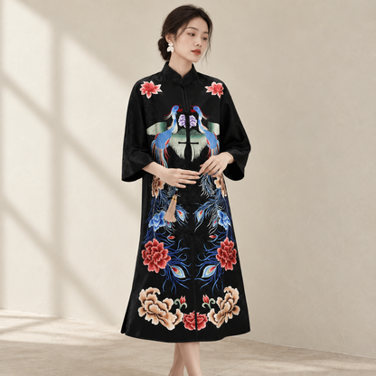 New Chinese Style Women's Mid-Length Jacket With Embroidered Buttons — AI-styled catalogue photo