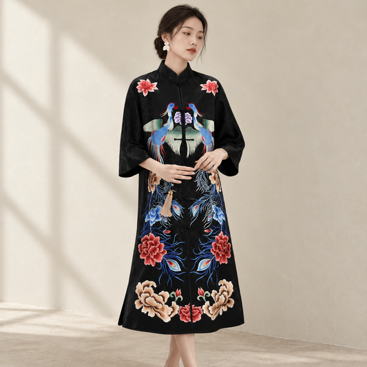New Chinese Style Women's Mid-Length Jacket With Embroidered Buttons — AI-styled catalogue photo