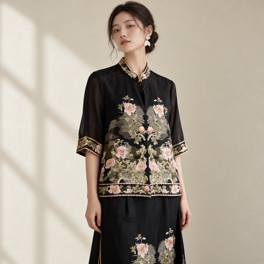 Women's Plus Size Spring Summer Cardigan Embroidered Tencel — AI-styled catalogue photo