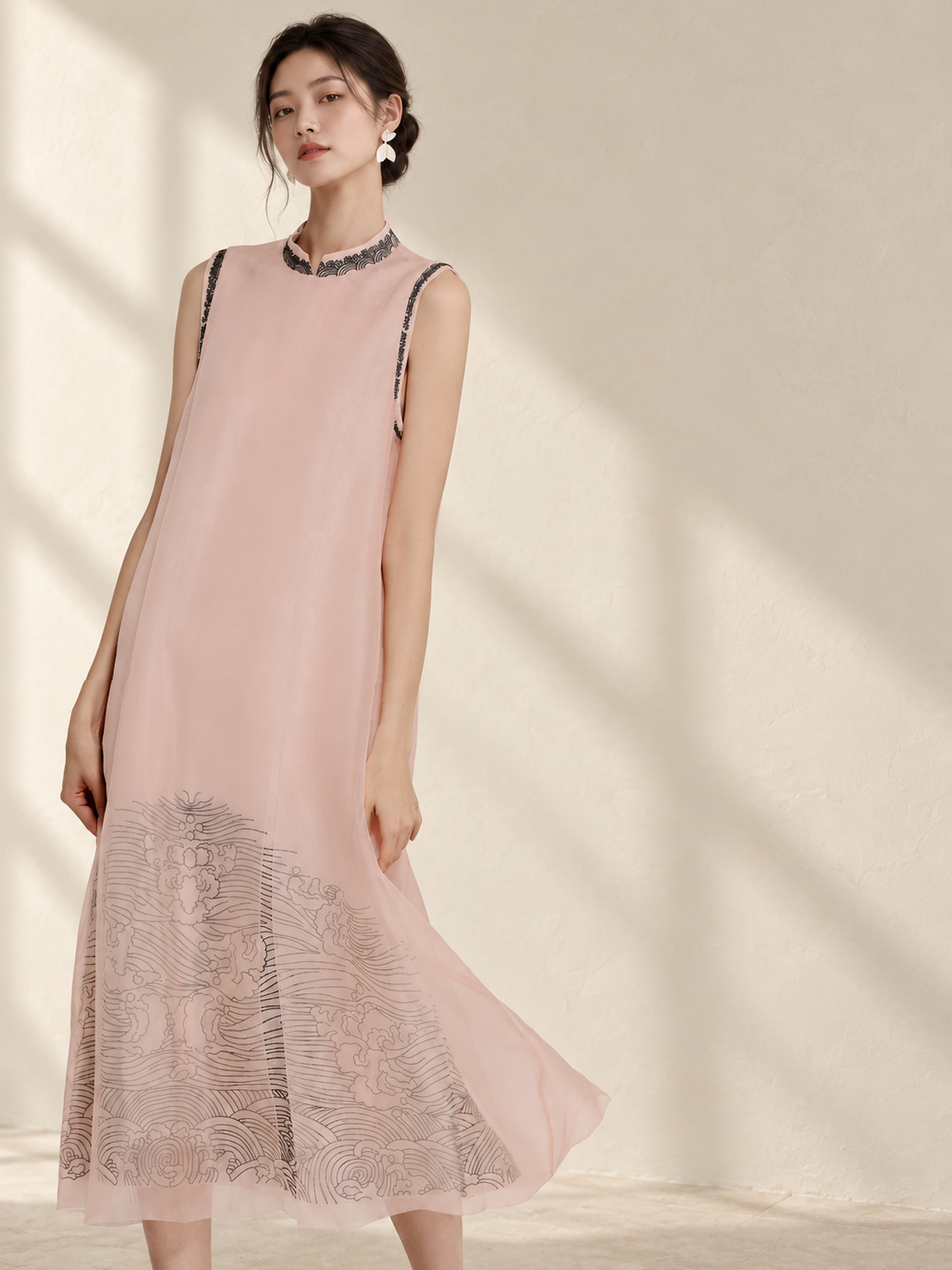 Women's Silk Organza Sleeveless Dress Vintage Summer Style — AI-styled catalogue photo