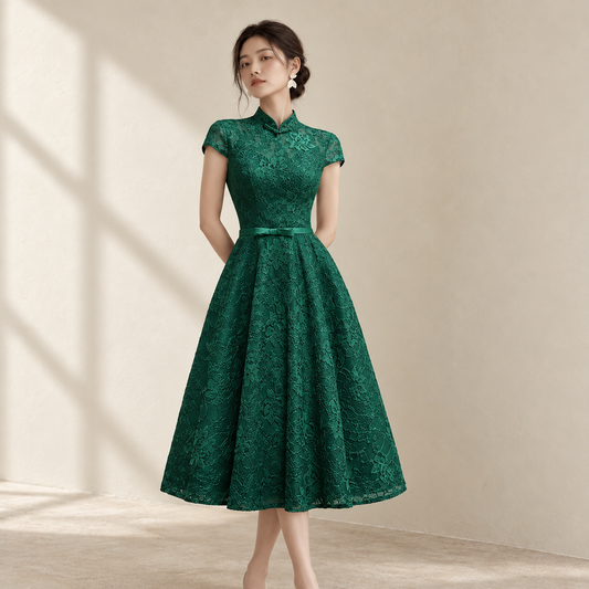 Evening dress new dignified atmosphere long party Chinese bridesmaid woman dress — AI-styled front photo