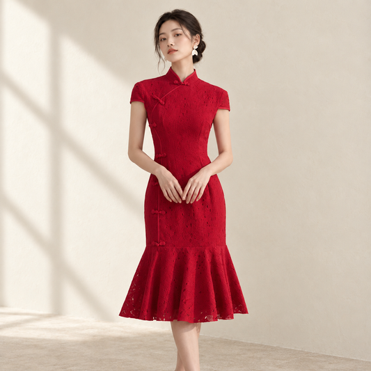 Cheongsam toast clothing 2020 new summer wedding engagement dress female back door bride small dress everyday can usually wear — AI-styled front photo