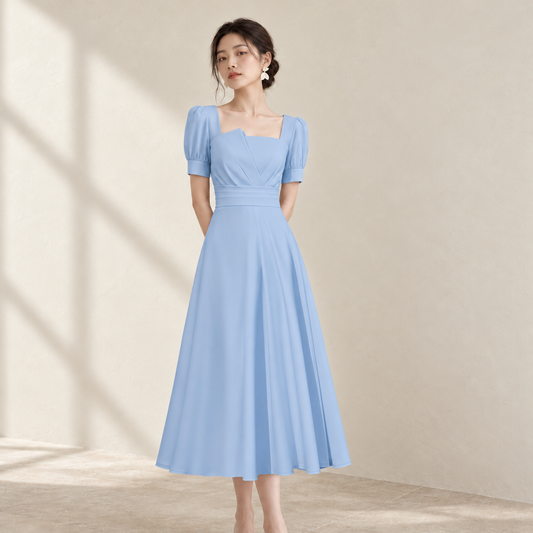 EG-SALE-AME-00105 Evening dress for women, light luxury, niche, high-end party, high-end feeling, usually can be worn, blue bridesmaid dress, — AI-styled front photo