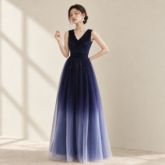EG-SALE-AME-00218 Banquet gradient female host performance costume temperament long dream dress starry sky evening dress art examination — AI-styled front photo