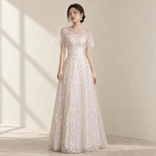 EG-SALE-AME-00198 French style Lemondtajoes annual party evening dress skirt female niche light luxury banquet temperament sparkling sequins — AI-styled front photo