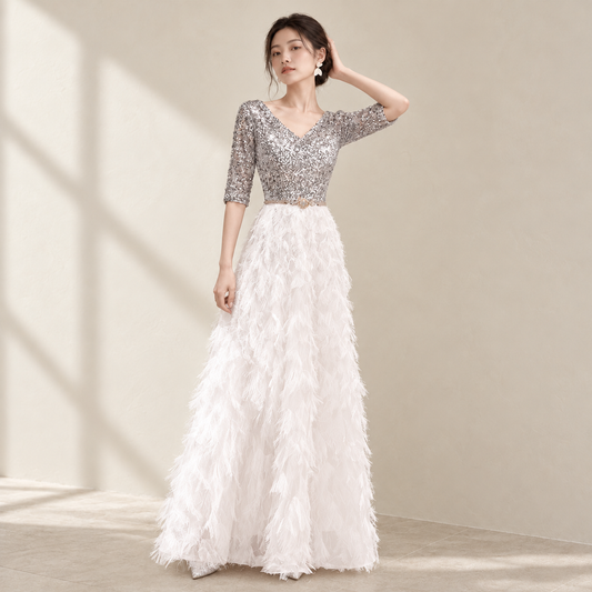 EG-SALE-AME-00204 Evening dress new style banquet noble temperament celebrity high-end aura queen slim female art exam host dress — AI-styled front photo