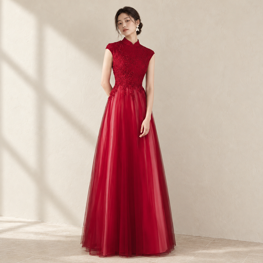 EG-SALE-AME-00199 Evening dress for hostess of the party, female bride, engagement toast dress, slim fit, elegant temperament, high-grade dress — AI-styled front photo
