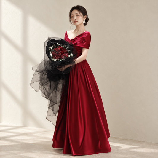 EG-SALE-AME-00205 toast dress bride wedding dress high-grade small engagement dress female year banquet large size evening dress — AI-styled front photo
