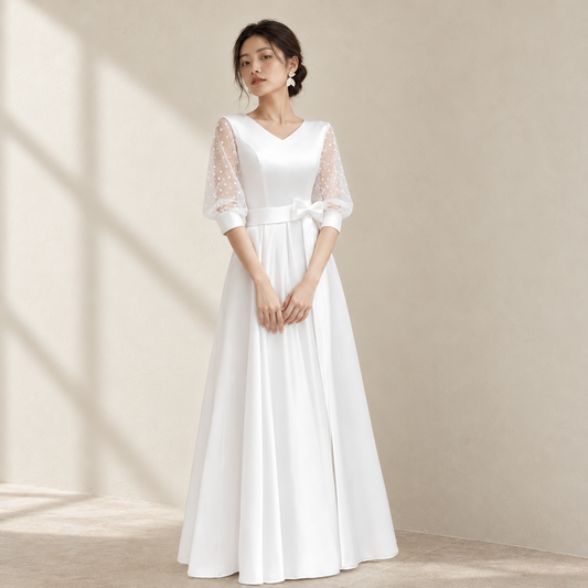 EG-SALE-AME-00132 white evening dress female fairy dress sample clothing cutting drawing small dress — AI-styled front photo