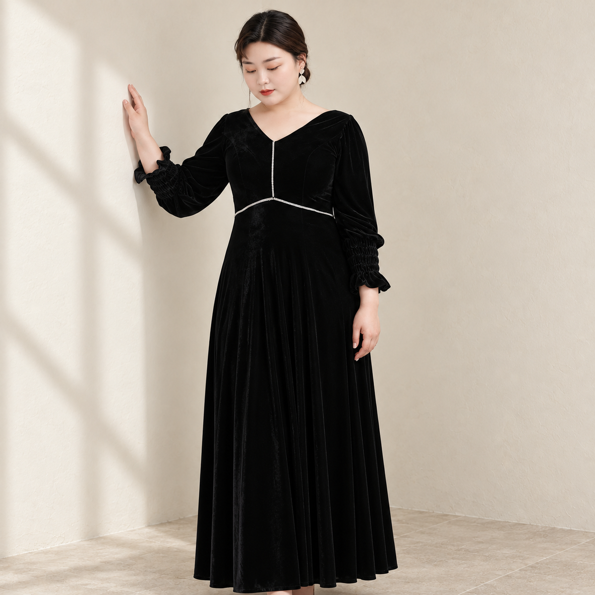 Elegant V-neck Evening Dress — AI-styled front photo