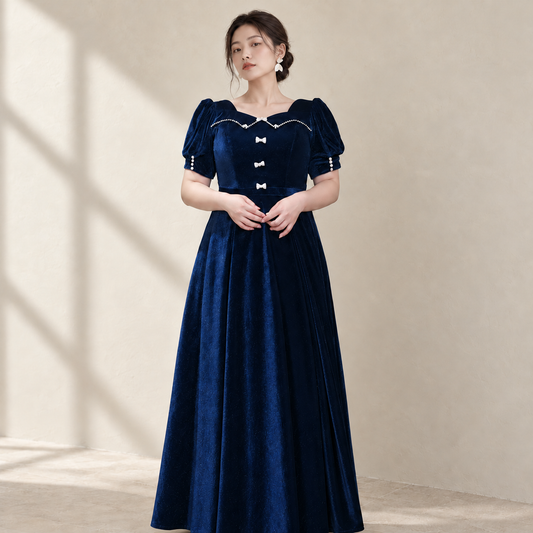 Elegant Velvet Evening Dress | Amehandmadesg — AI-styled front photo