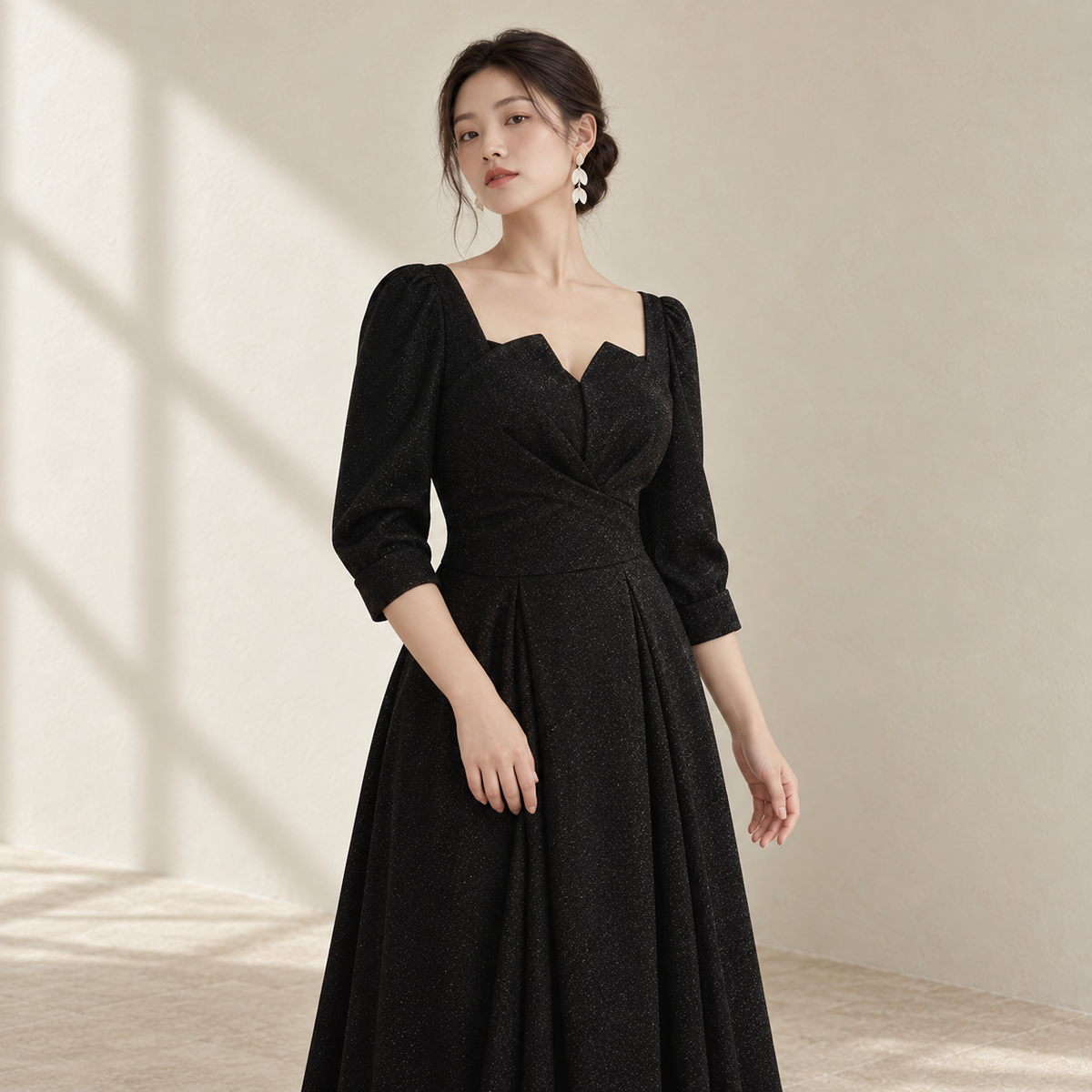 Black Evening Dress, High Quality, A-line | Amehandmadesg — AI-styled front photo