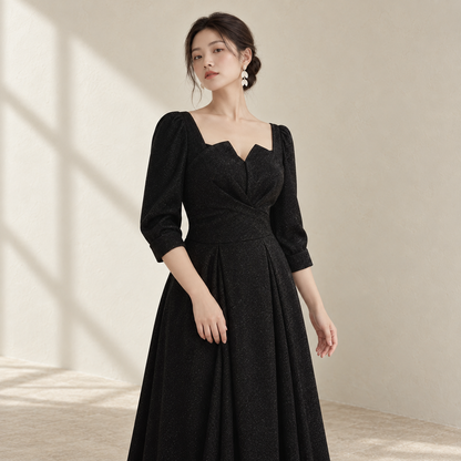 Black Evening Dress, High Quality, A-line | Amehandmadesg — AI-styled front photo