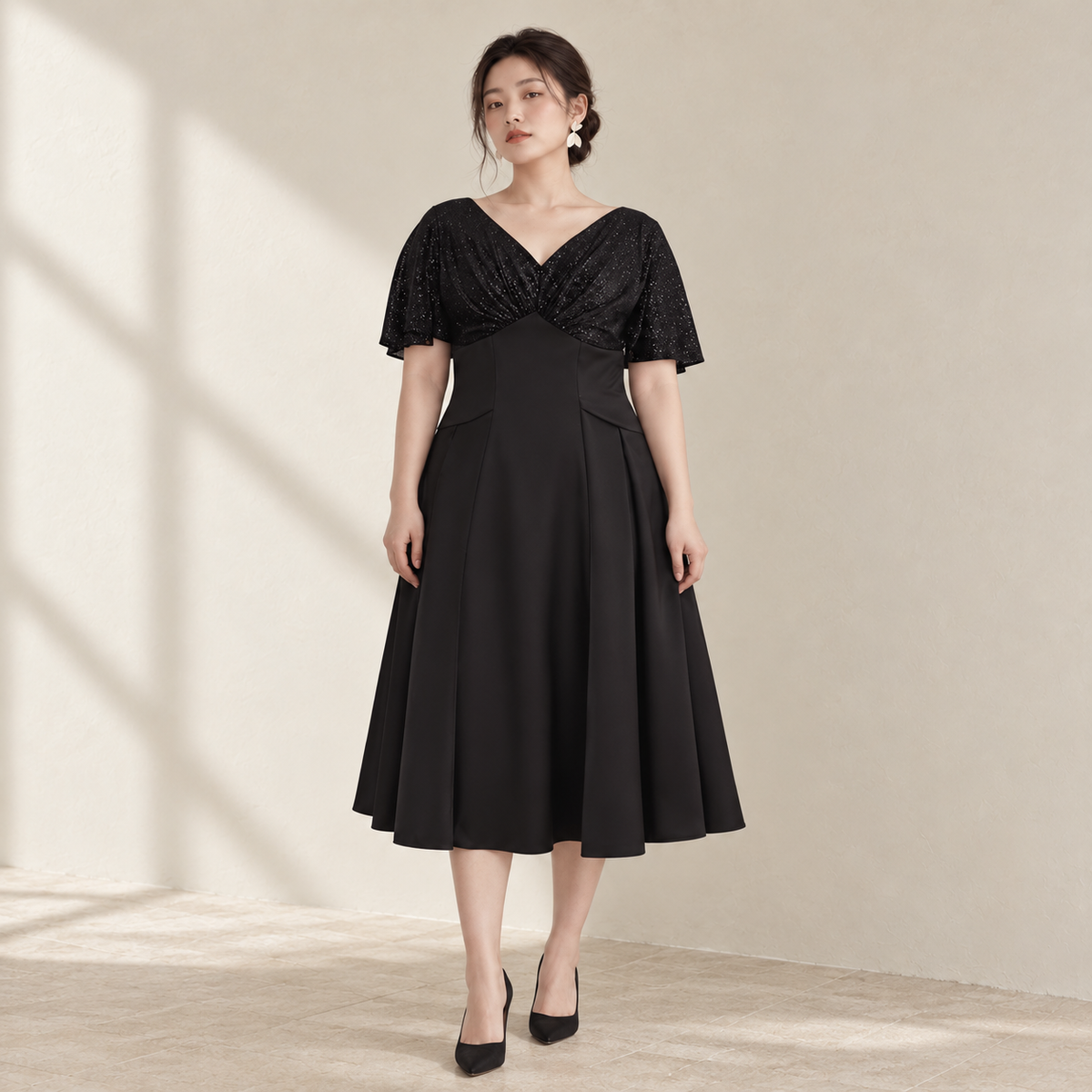 Elegant Black Evening Dress | Amehandmadesg — AI-styled front photo