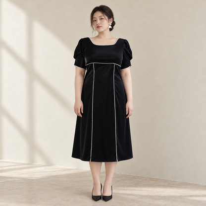 Elegant French Square Neckline A-Line Dress — AI-styled front photo
