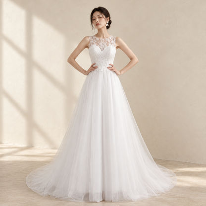 AI-styled editorial view of Halter Lace A-Line ROM Gown; compare original reference photographs for gown details