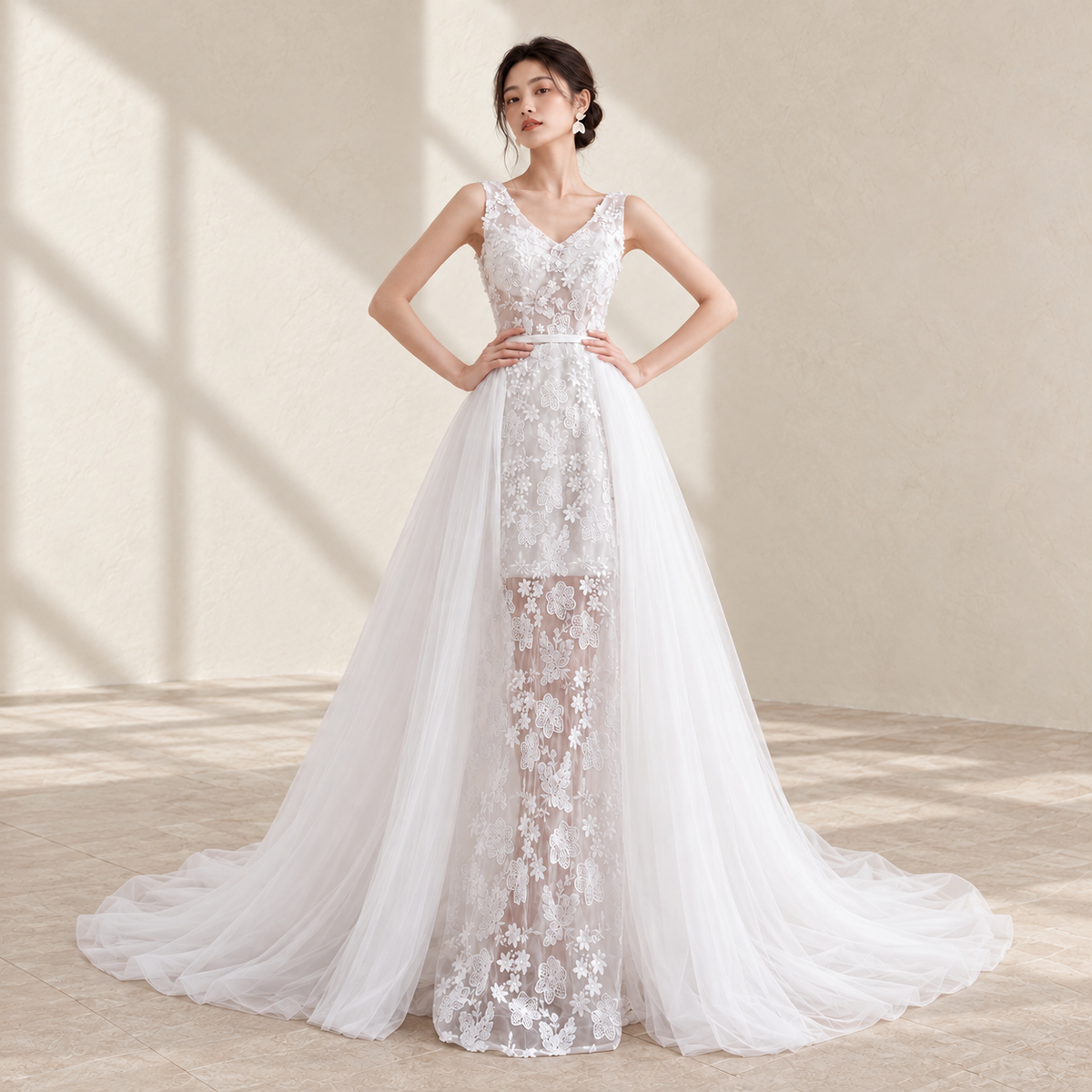 AI-styled editorial view of Sweetheart Lace ROM Gown; compare original reference photographs for gown details