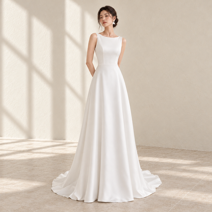 AI-styled editorial view of Belted Satin A-Line ROM Gown; compare original reference photographs for gown details