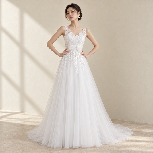 AI-styled editorial view of Slim-Strap Lace ROM Gown; compare original reference photographs for gown details