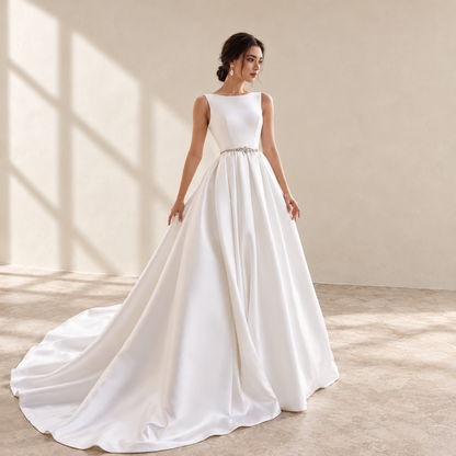 AI-styled editorial view of Off-Shoulder Belted ROM Gown; compare original reference photographs for gown details