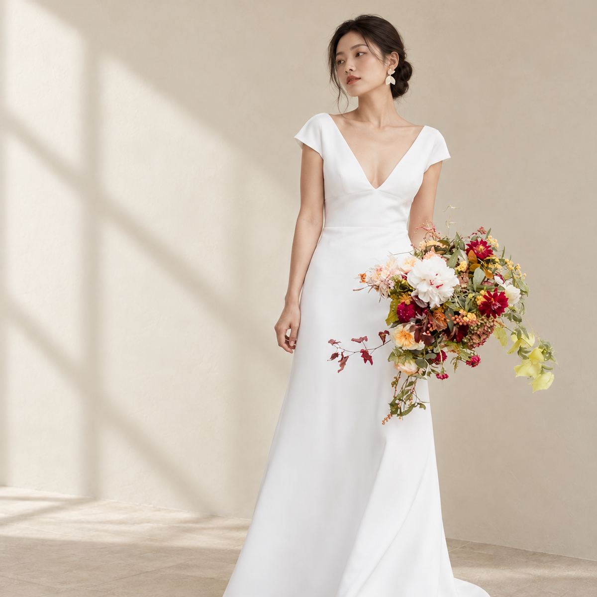 AI-styled editorial view of Sleeveless V-Neck ROM Gown; compare original reference photographs for gown details