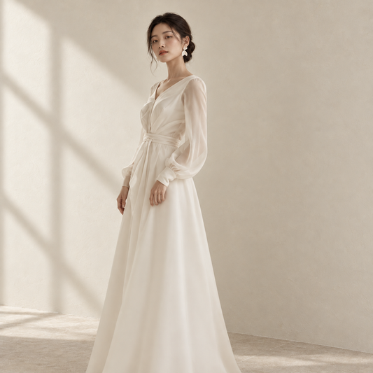 AI-styled editorial view of Vintage Tea-Length ROM Dress; compare original reference photographs for gown details