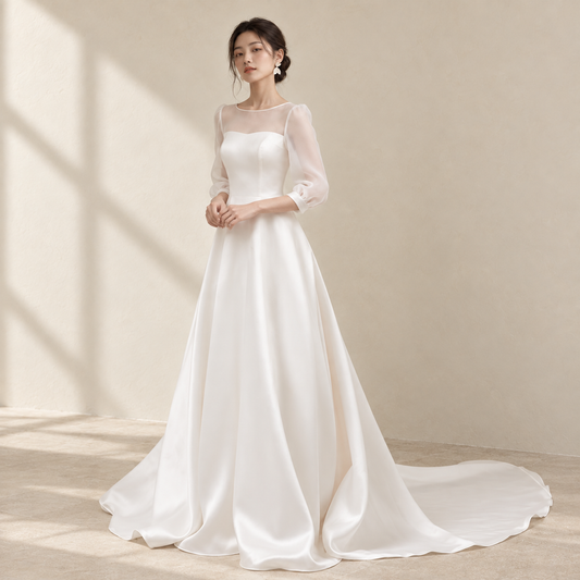 AI-styled editorial view of Lace-Bodice Flowing ROM Gown; compare original reference photographs for gown details