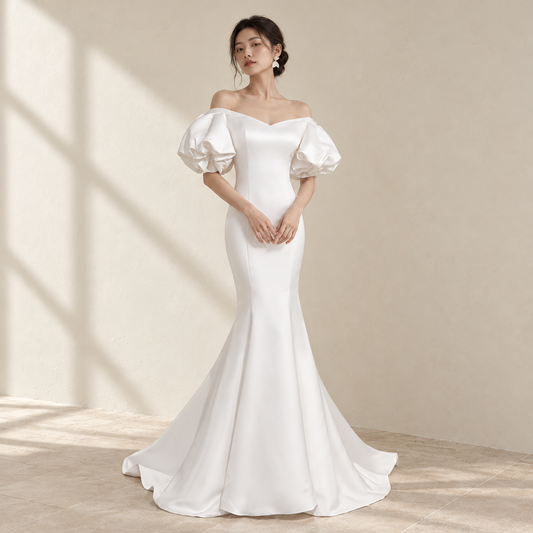 AI-styled editorial view of Ruffle-Neck Mermaid ROM Gown; compare original reference photographs for gown details