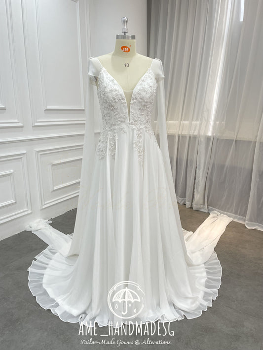 Ethereal Grace Long-Sleeve A-Line Gown