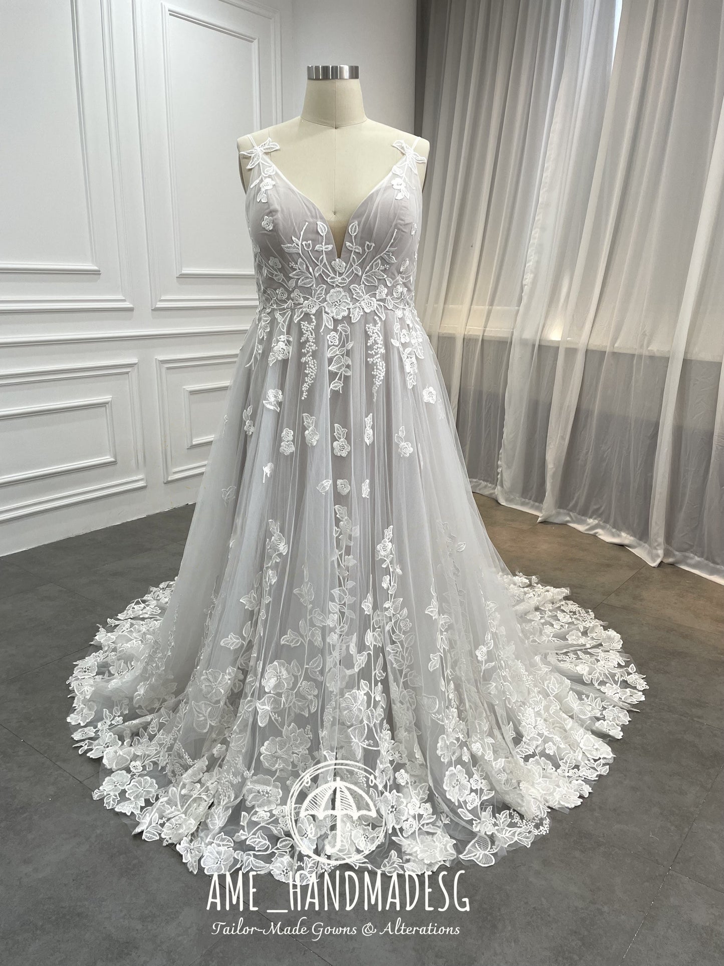 Ethereal Blossom A-Line Lace Gown