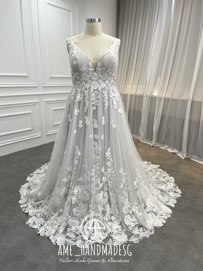 Ethereal Blossom A-Line Lace Gown