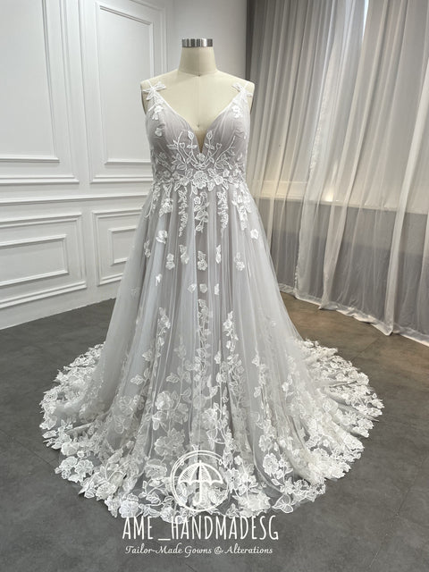 Ethereal Blossom A-Line Lace Gown