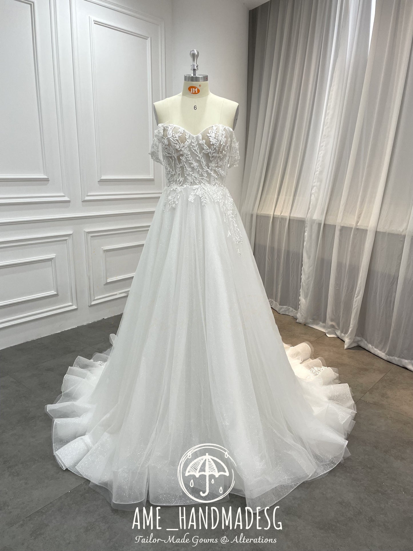 Ethereal Off-Shoulder Lace & Tulle Wedding Gown