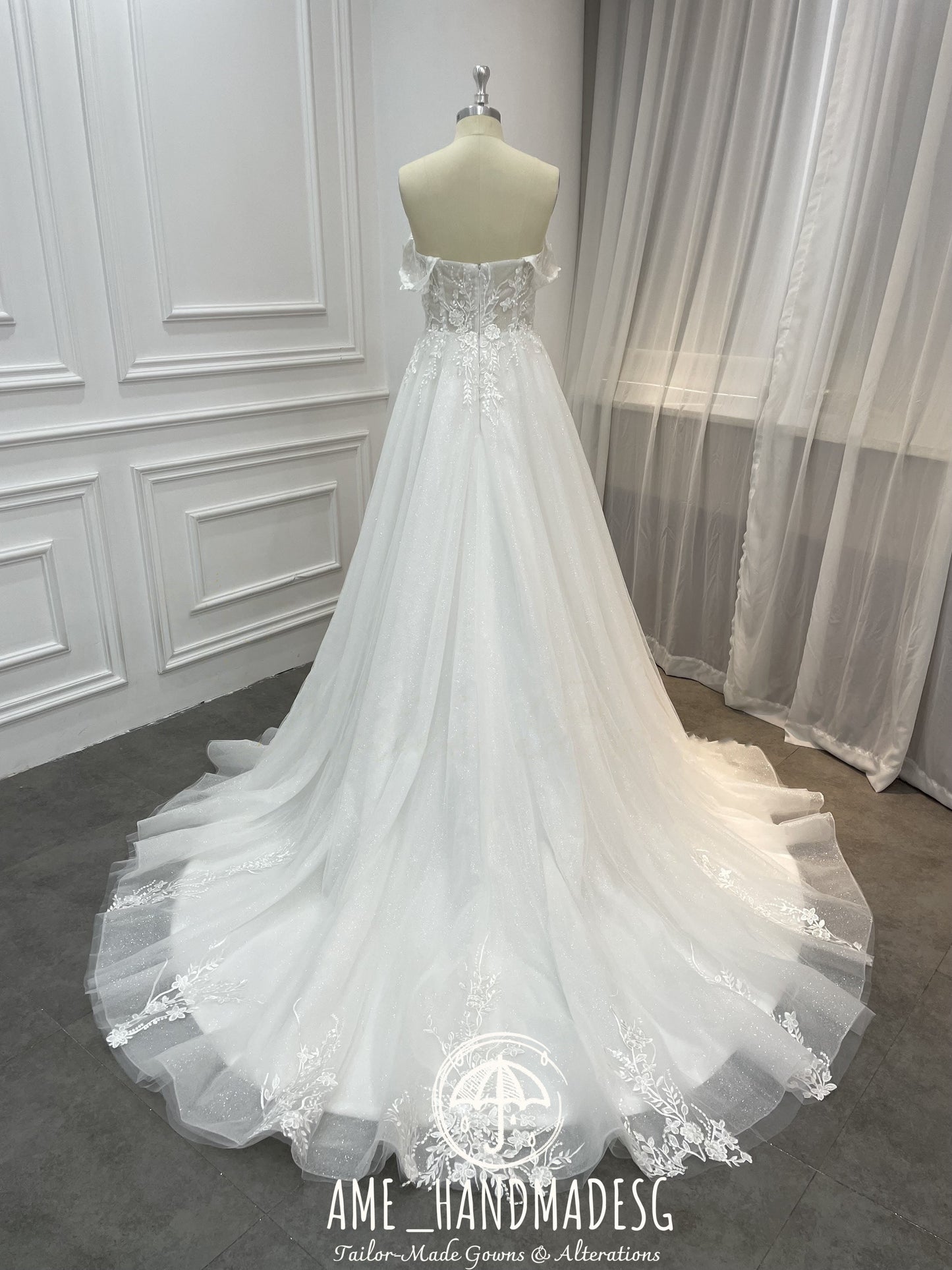 Ethereal Off-Shoulder Lace & Tulle Wedding Gown