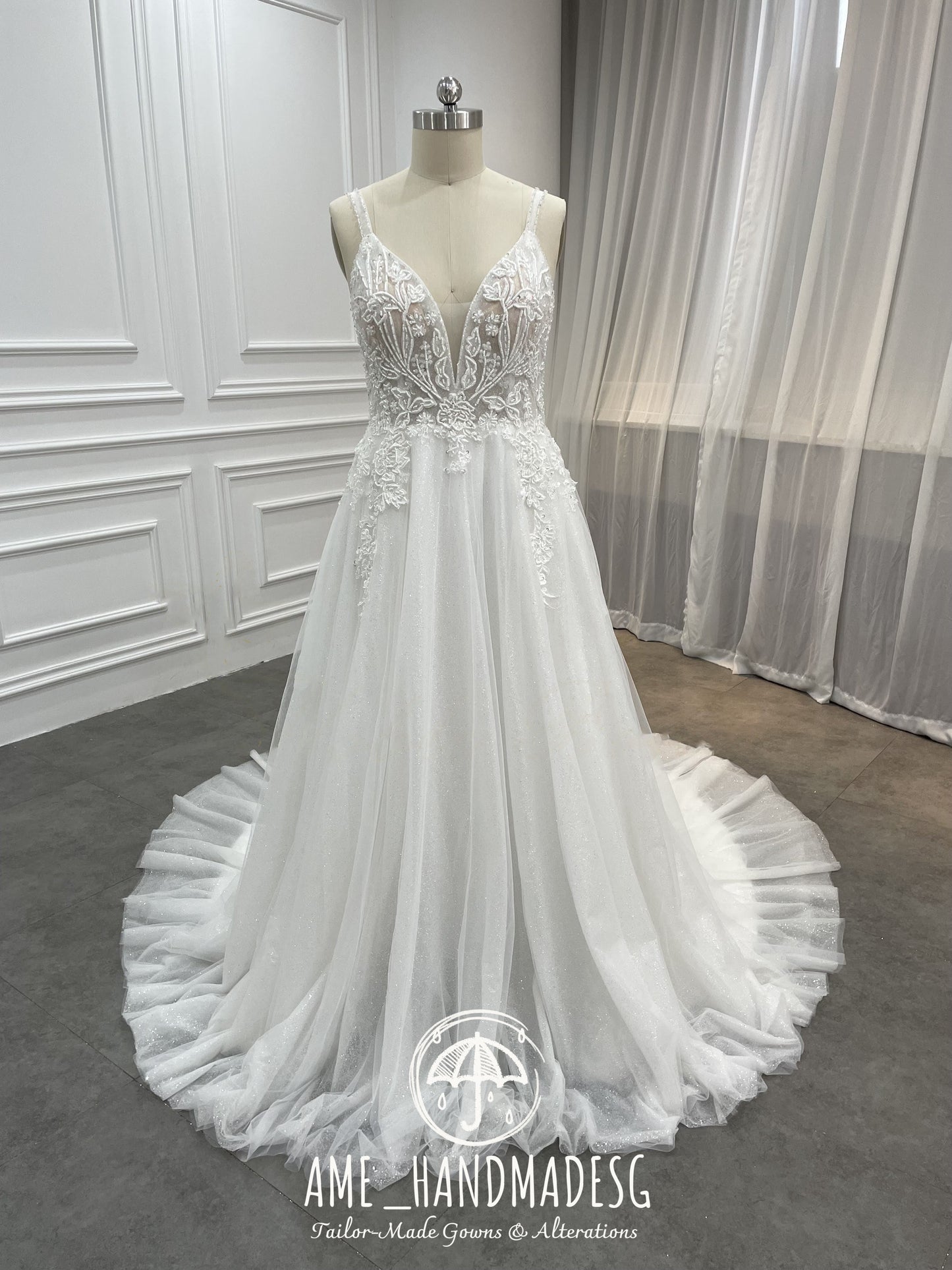 Whispering Bloom Illusion Lace A-Line Wedding Gown