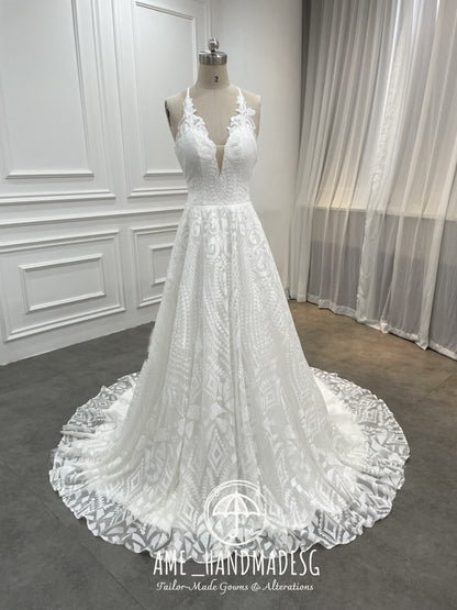 Ethereal Elegance Illusion Lace A-Line Wedding Dress