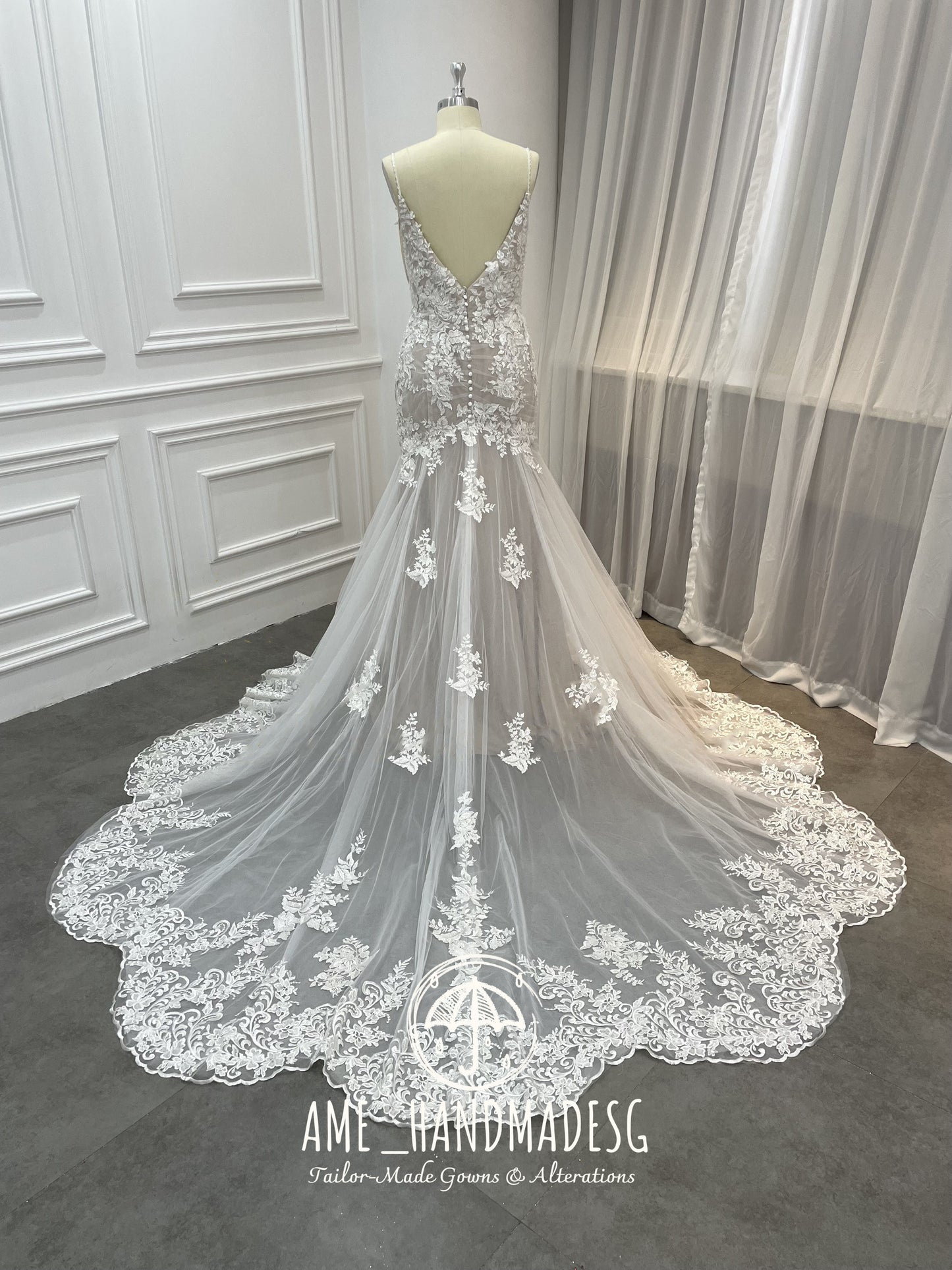 Enchanted Bloom Lace Mermaid Gown with Scalloped Train