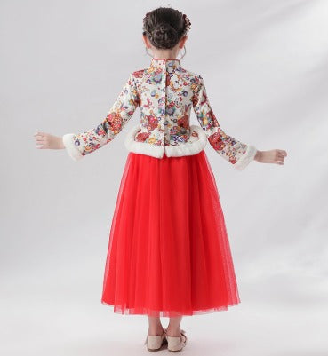 Elegant Kids Princess Hanfu Dress: Winter Warm Long-Sleeve Traditional Chinese Costume