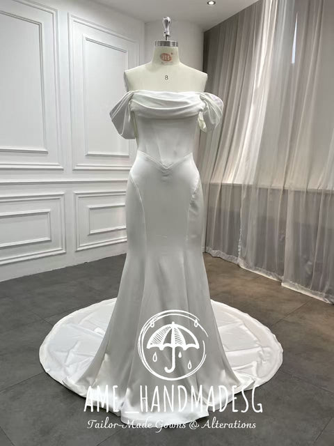 Timeless Off-Shoulder Satin Mermaid Gown