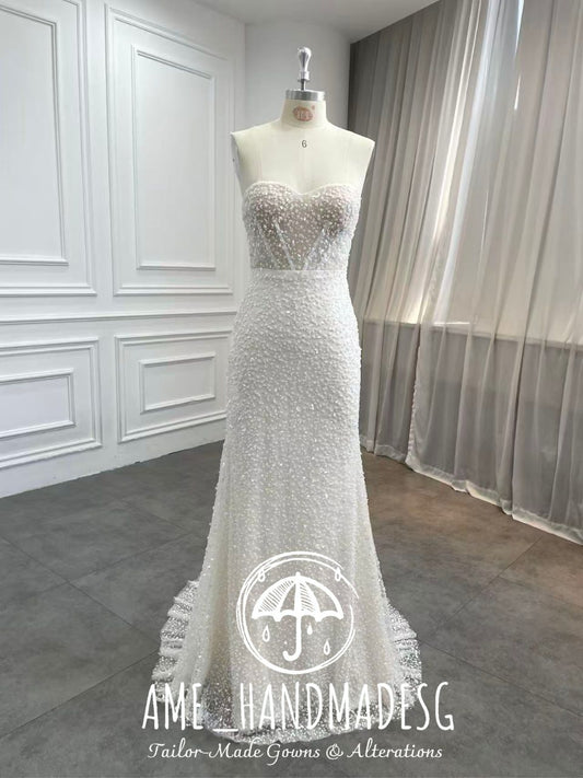 Celestial Pearl Sheath Wedding Gown
