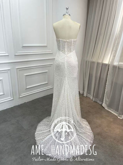Celestial Pearl Sheath Wedding Gown