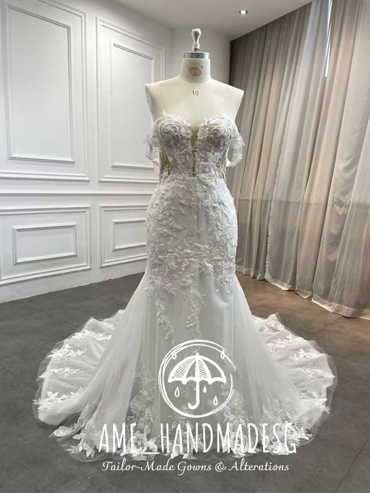 Radiant Blossom Off-Shoulder Lace Mermaid Gown