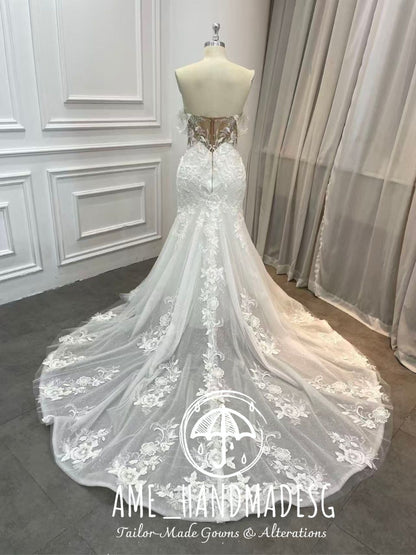 Radiant Blossom Off-Shoulder Lace Mermaid Gown